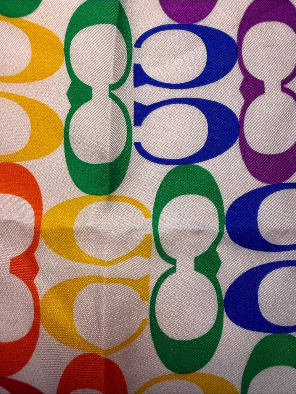 Coach Multicolor Square 100% Silk Logo Scarf in Rainbow Hues 23” x 23”